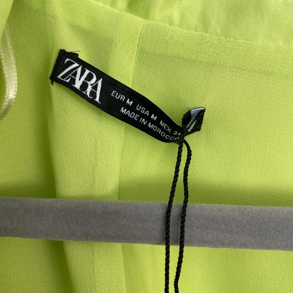 Brand new size 6 satin ZARA wrap dress in neon lime green - Picture 4 of 5